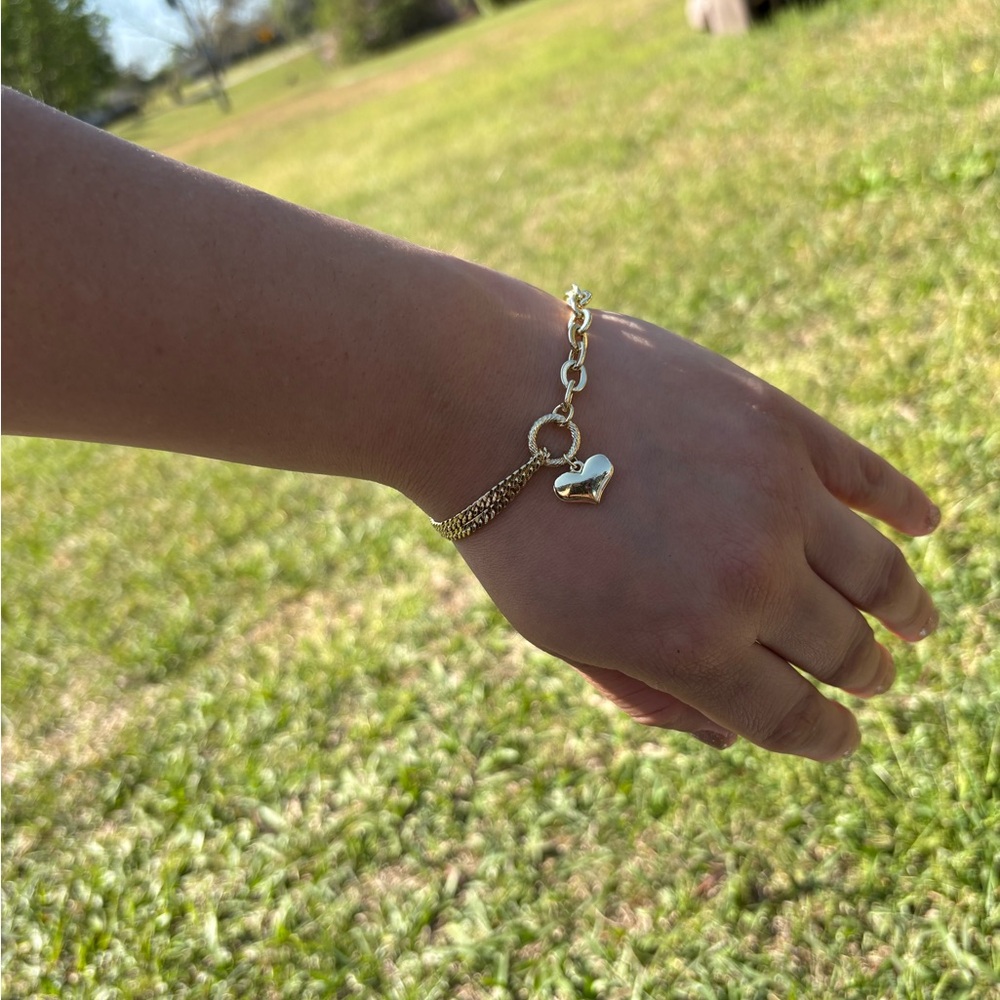 Gold Heart Charm Chain Bracelet - Women Jewelry